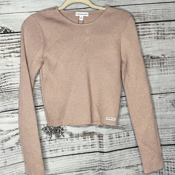 Calvin Klein Tops - Calvin Klein Jeans Blush Ribbed Knit Long Sleeve Crew Neck NWT Med